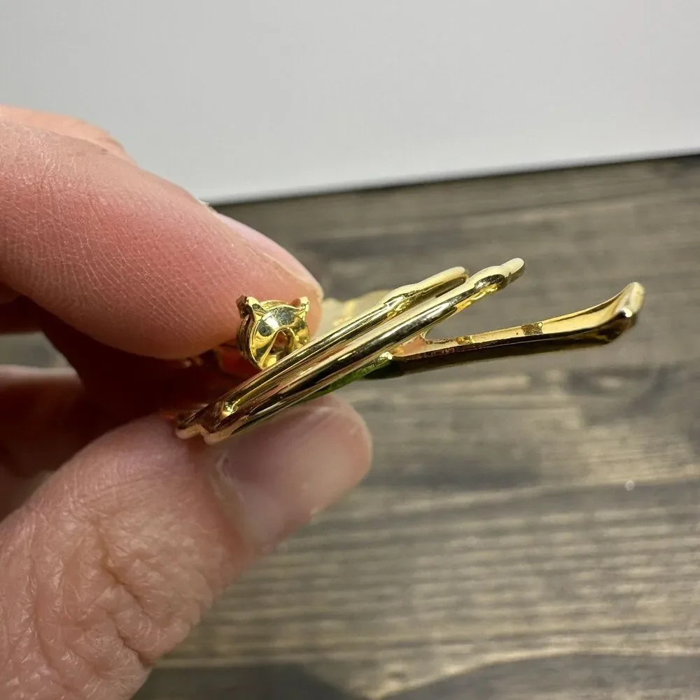 Vintage Gold‎ Tone Leaf Brooch Pin Painted Red and Green Wire Rings Estate